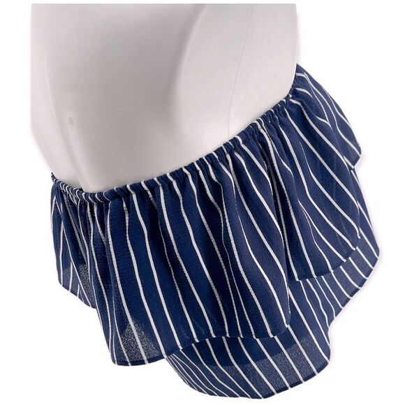 Forever 21 Women’s Navy Blue Striped Off The Shoulder Flowy Crop Top Small - Picture 9 of 12